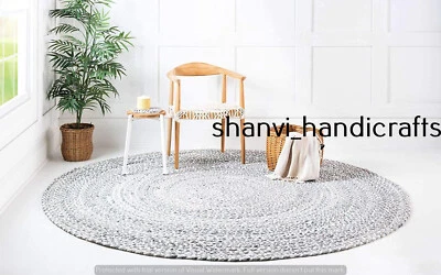 Handmade Home Living Cotton Round Braided Floor Area Rug Hand Woven Rag Rug Mats - Image 1 of 4