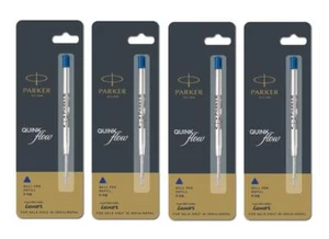 4X Parker Quink Flow Ball Point Pen BP Refill Refills Fine Nib Blue Ink - Picture 1 of 1