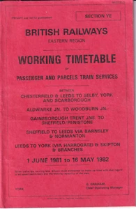 BR WORKING TIMETABLE SECTION YE (mainly Yorkshire) 1981/82 - Picture 1 of 2