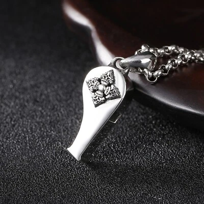 Real Solid S925 Sterling Silver Lucky Vajra Mantra Glossy Whistle Pendant 10g - Image 1 of 4