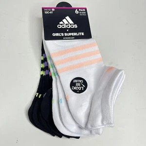 adidas 6 Pairs Girls' Superlite No Show Sneaker Socks NWT Size 13C-4Y - Picture 1 of 4