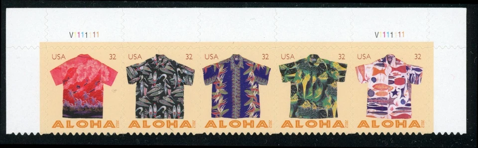 US Scott #4592-4596 Aloha Shirts  TOP Plate# Strip of 5  MNH ***FREE SHIP***** - Image 1 of 1