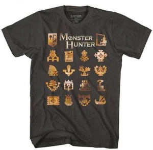 Monster Hunter 16 Different Badges Capcom Video Game Men's T Shirt  - Picture 1 of 3