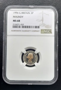 1996 Great Britain MAUNDY 3p Three Pence. Elizabeth II: NGC MS67 - Picture 1 of 4