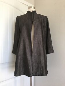 EILEEN FISHER TEXTURED OPEN FRONT DARK GRAY LONG JACKET SIZE PM