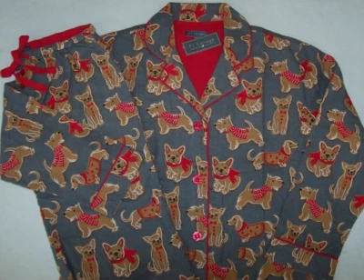 NWT PJ Salvage Gray/Red GINGERBREAD DOG COOKIES Cotton Flannel Pajama Set M - Image 1 of 4