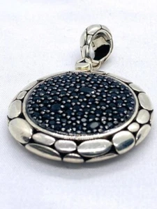 John Hardy Huge 2.25” Sterling Silver Black Stone Kali Lava Enhancer Pendant - Picture 1 of 7