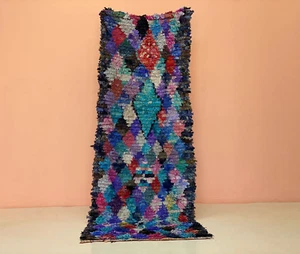 Colorful Vintage Runner Rug,Moroccan Checkered Rug,Indoor Doormat  3x8 ft - Picture 1 of 13