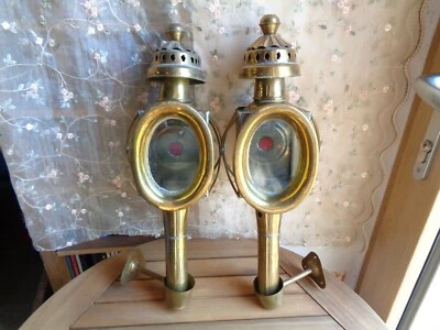 GRANDE PAIRE D'APPLIQUES LAMPES DE FIACRE - AVEC FIXATIONS - EN LAITON - Photo 1/4