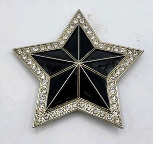 Star Belt Buckle Black Metal Silver Rhinestones Western Cowgirl Women Men Rodeo - Picture 1 of 3