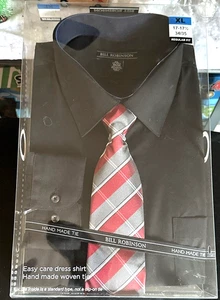 Neu mit Etikett Bill Robinson schwarzes Herrenhemd und passende handgefertigte Krawatte, XL 34/35 - Bild 1 von 7