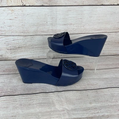 Tory Burch Miller Womens Sz 9.5M Platform Slides Wedges Navy Blue - Image 1 of 4