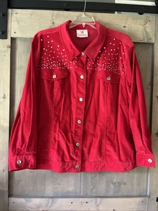 Vintage Quacker Factory Womens Jacket Red Corduroy Embellished Button Up Sz 3X - Picture 1 of 9