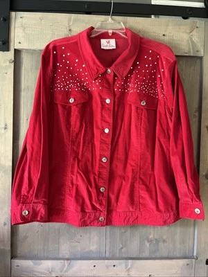 Vintage Quacker Factory Womens Jacket Red Corduroy Embellished Button Up Sz 3X - Image 1 of 4