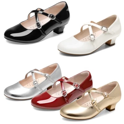女孩玛丽珍圆头浅口鞋正装鞋花朵婚礼派对公主鞋 — 第 1/4 张图片