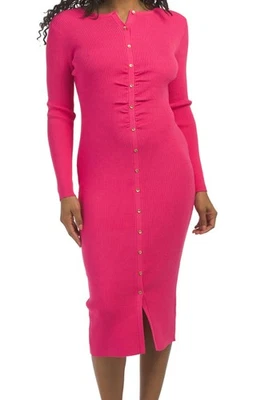 Elie Tahari Runway Designer Ribbed Ruched Runway Dress Pink Button Down Small - Image 1 of 2