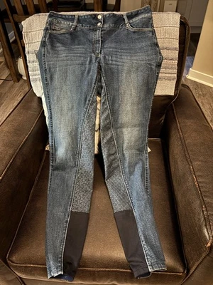 Horze Kaia Womens High Waist Denim Silicone Full Seat Breeches - Dark Blue - 32 - Image 1 of 4