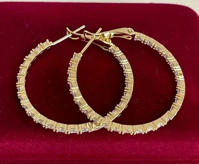 Luxus Ohrringe Creolen Zirkonia 585er Gold 14K vergoldet Gelbgold Damen 36mm - Bild 1 von 4