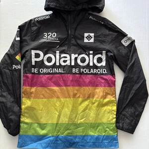PARA HOMBRES NEGRO Polaroid Cortavientos Pullover con Capucha 1/4 Cremallera Chaqueta TALLA PEQUEÑA RETRO - Imagen 1 de 9