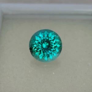 Zafiro de laboratorio bicolor raro de corte de precisión, 5,35 quilates, zafiro corte portugués de 10 mm - Imagen 1 de 4