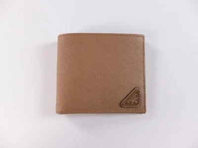 PRADA коричневый эмалированный треугольник логотип Saffiano кожаный складного бумажника подлинный новый с Ярлыками - Изображение 1 из 4