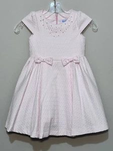 Luli & Me Pink Jacquard Party Dress w/ Tulle Lining & Beaded Bows Girls Size 4 - Picture 1 of 8