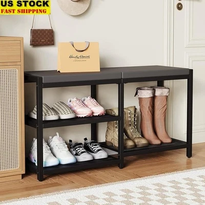 Almofada acolchoada confortável para armazenamento banco de sapatos fácil montagem estrutura de aço durável - Imagem 1 de 4