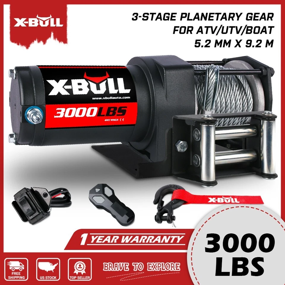 X-BULL 3000LBS Electric Winch 12V Steel Cable Off-Road UTV ATV 4WD Small Winch Foto 1 de 4