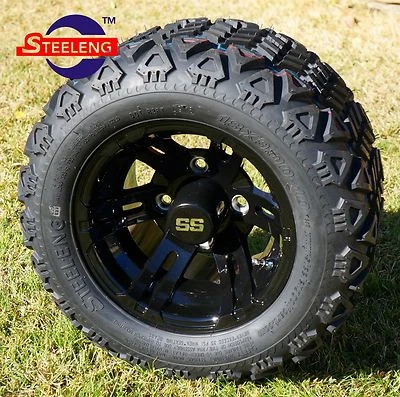 GOLF CART 10" BLACK BULLDOG WHEELS/RIMS and 18"x9"-10" DOT ALL TERRAIN TIRES (4) Foto 1 de 4