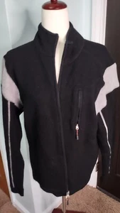 Eddie Bauer Sport Jacket S Gray Black Heavy Merino Wool Full Zip Pockets Warm - Picture 1 of 12