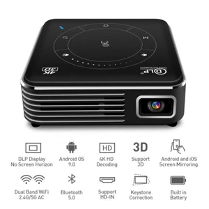 DLP 4K Projector Android 9.0 Mini LED Projector Wifi Bluetooth 3D Home Cinema - Picture 1 of 19