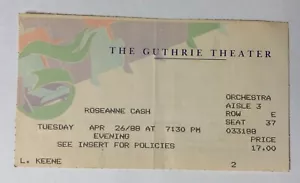 Rosanne Cash Ticket Stub Guthrie Theater Minneapolis 1988 - Picture 1 of 2