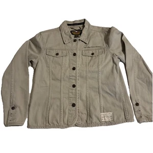 Women’s Harley-Davidson Motorcycle Denim Large Tan Jacket - Picture 1 of 16