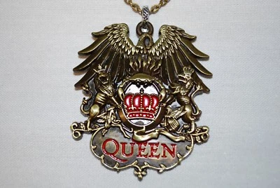 Queen Logo Necklace Pendant 16" Brass New Freddie Mercury Brian May Astrology - Image 1 of 4