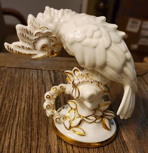 ANTIGUA FIGURA DE LORO CACATÚA BAVIERA AUTO HUTSCHENREUTHER LHS DORADA Y BLANCA - Imagen 1 de 21