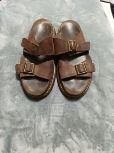 Men's Dr. Martens Brown Chunky Heavy Slip On Leather Brown Sandals Buckle Sz 12 - Picture 1 of 7