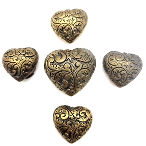 5 Vintage Brass Heart Button Covers Western Style Scroll Slightly Distressed - Picture 1 of 9