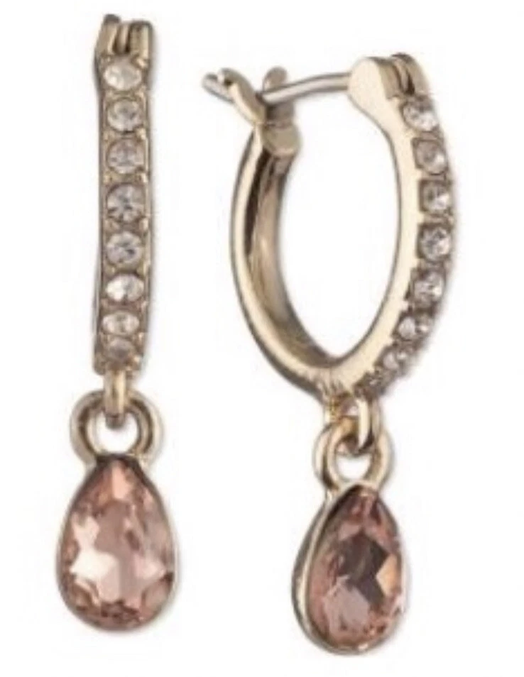 $35 NUEVO CON ETIQUETAS GIVECHY TONO PLATA Y CRISTAL MINI ARO CON ENCANTO LÁGRIMA ROSA - LA17 Foto 1 de 1