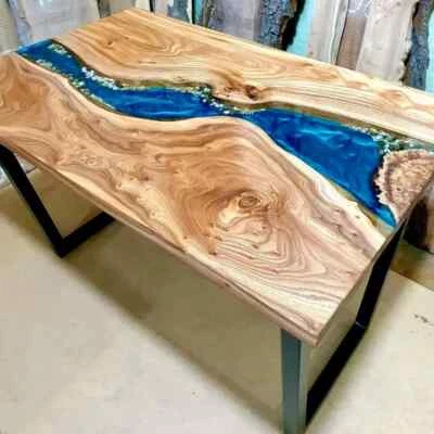 Handmade Epoxy Resin River Coffee Table – Modern Live Edge Wood Table - Image 1 of 4