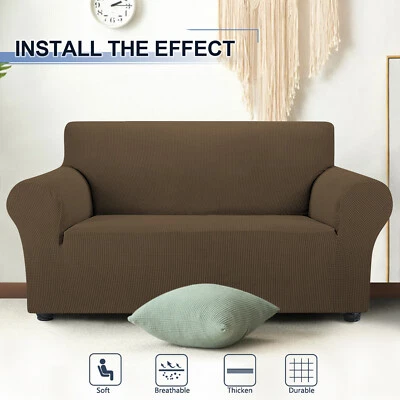 1/2/3 Seater Sofa Covers Slipcover Solid Color Anti-wrinkle Super Stretch Couch - Image 1 of 4
