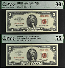 1963 $2 Legal Tender PMG 66EPQ 2 consecutive gem US Note Fr 1513