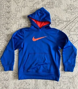 Nike Boys Hoodie Therma-Fit Pullover Sweater Youth Large Blue/Orange Swoosh Kids - Picture 1 of 5