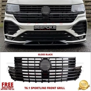 FOR VW T6.1 FRONT TRANSPORTER BUMPER BADGED GRILLE KIT GLOSS BLACK 2020+ - Picture 1 of 5