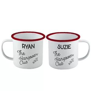 Personalised Hangover Club Enamel Mug Set of 2, Retro, Metal Mug, Rustic - Picture 1 of 8