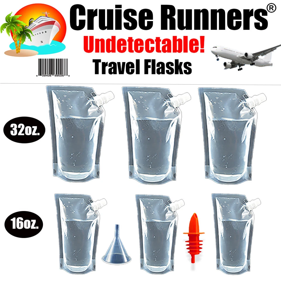 Cruise Ship Kit Flask 32oz 16oz Runners Rum Alcohol Liquor Smuggle Booze
