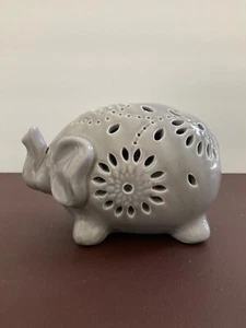 Ceramic Gray Elephant w Lucky Raised Trunk Inside Light Changes Colors - Picture 1 of 1