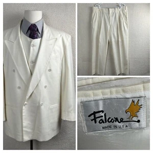 Traje FALCONE Para Hombres Ajuste 44R 39x29 De Colección Años 80 EE. UU. Doble Pecho 3 Piezas Crema - Imagen 1 de 15