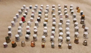 Huge VTG Lot 98 Thimbles ~ Wood, China, Metal, Shell ~ Misc Themes Birds States - Picture 1 of 20