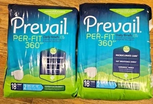 Lot 2 Prevail Per-Fit 360 18 Count Daily Brief Size 2 45-62" Max Plus Absorbency - Picture 1 of 3