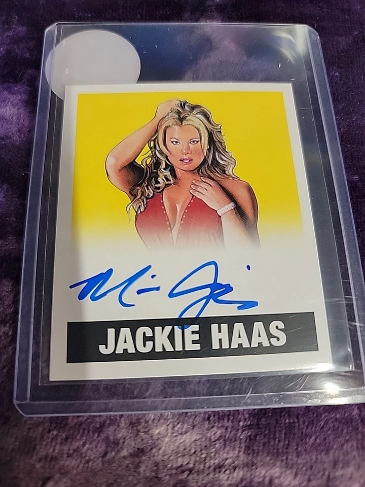 Tarjeta firmada por Jackie Haas 2017 Leaf Originals Wrestling automática tinta azul amarilla 99 Foto 1 de 3